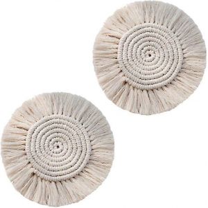 Dessous de verre boheme en macrame fait main avec pompon ¿C Decoration de table pour tasses - Neuf