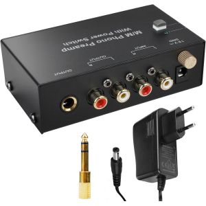 Préamplificateur Phono Pour Platine Vinyle - Préampli Phono Pour Platine Avec Système De Lecture Mm, Entrée Et Sortie Rca, Amplificateur Stéréo Avec Niveau, Noir - Neuf