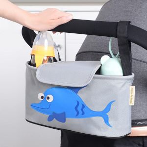 Sac De Rangement Pour Poussette Et Landau, Organiseur De Couches, Accessoire De Poussette De Maternité Avec Porte-Gobelet (New-Whale) - Neuf