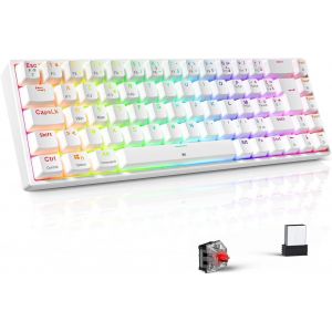 Clavier Gamer Mécanique Sans Fil Rgb Rétroéclairé, 65% Tkl Clavier Gaming Azerty Avec Bluetooth/2.4g /Type-C, 68 Touches Anti-Ghosting Switch Rouge Pour Pc/Windows/Mac/Xbox, Blanc - Neuf
