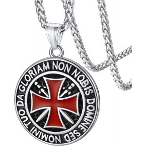 Pendentif Chevalier Templier Blason Sceau,Collier Croix De Jérusalem En Acier Inoxydable/Plaqué Or/Noir Avec Chaîne Réglable 55+5cm,Bijoux Personnalisable Religieux Pour Hommes Et Femmes - Neuf
