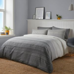 Sjzg-Housse De Couette Contemporaine - King Size (230 X 220 Cm) - R&eacute;versible, Ombr&eacute;, Rayures Anthracite - Neuf