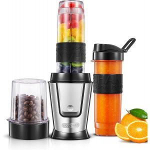 NouvelHorizonstore-HOUSANT Blender Smoothie 3 en 1, Mini Blender Mixeur avec 280ml Moulin &agrave; caf&eacute; et 2 * 570ml Bouteille de Smoothie Portable, 29000RMP, pour Smoothies, Milkshakes, Jus, Nourriture pou - Neuf