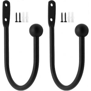 Paquet de 2 cravates Attaches de rideau noir m&eacute;tallis&eacute; Attach&eacute;es de rideau murales en forme de U Fixateurs de rideaux Crochets d'attache Attaches d&eacute;coratives - Neuf