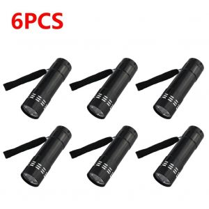 Hutp-Mini Lampe De Poche Uv 9 Led,Lumière Noire,Torche,Lampe De Détection,Outils D'éclairage Portables Pour La Randonnée,50lm,395nm,1 Pièce,5 Pièces,10 Pièces-6pcs - Neuf