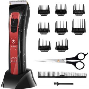 Tondeuse Cheveux Hommes Sans Fil Professionnelle Tondeuse &Agrave; Cheveux &Eacute;lectrique Lame En C&eacute;ramique Et Titane R&eacute;glable Avec 8 Sabots - Neuf