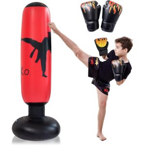 Sac De Frappe Gonflable De 160 Cm Pour Enfants Avec Gants De Boxe, Sac De Frappe Portable Pour Enfants, Doux Et Confortable, Sac De Frappe Sur Pied Pour Boxe, Karat&eacute;, Taekwondo, Unisexe - Neuf