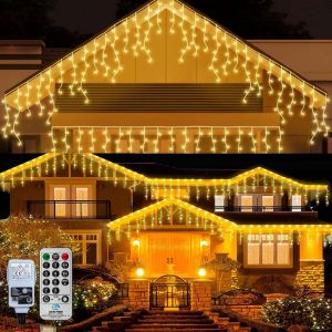 JGD-Rideau Lumineux 10M 400LEDs Guirlande Lumineuse 8 Modes d'&eacute;clairage adaptateur Connectable pour Mariage Balcon Pergola P&acirc;ques F&ecirc;tes Soir&eacute;e Anniversaire (Blanc chaud) - Neuf