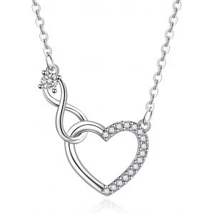 Collier Infini Coeur Argent 925 Pour Femme Fille Symbole Amour Infini C?Ur Pendentif Rond Zirconium Ras De Cou Argent Diamant Collier Femme Coeur Infinity Bijoux Cadeau - Neuf