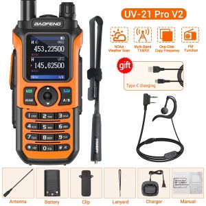 Baofeng UV-21 PRO V2 talkie-walkie longue portée sans fil copie fréquence type-c chargeur Tri bande puissant étanche Radio bidirectionnelle - Type OR Add H-48CM-EURO - Neuf