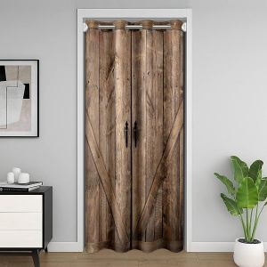 Eryi-Vintage Rideau De Porte En Bois Motif Rustique Rideau De Porte 86x203cm En Bois Pour La Porte Intimité Ferme Rustique Placard Occultant Rideaux Pour Chambre À Coucher Salon Décoration - Neuf