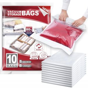 KALANKA-Sacs de Voyage Sous Vide Roulé à la Main 10 Pièces 2 Tailles 70 x 45 CM, 60 x 40 CM Sacs de Rangement Sous Vide pour Valise, Vêtements, Literie, Réutilisableet Housse Rangement Vetement - Neuf