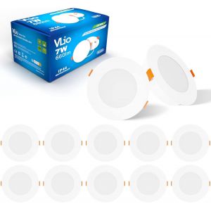 ERYI-Spot Led Encastrable Extra Plat, 7W 660Lm Ip44 Spot Etanche Salle De Bain, Blanc Froid 6000K, Non Dimmable, Trou 95Mm, Lot De 10 - Neuf