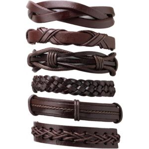 Kal-6 Pcs Bracelet En Cuir Tressé,Bracelet Cuir Homme Tête De Mort,Chaine 20cm - Neuf