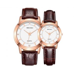 Montre Couple C61 Avec Cadran Blanc Et Bracelet En Cuir Marron, Mouvement &Agrave; Quartz - Neuf