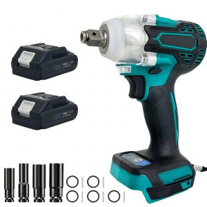 Pilote de cl&eacute; &eacute;lectrique avec batteries 2PCS, cl&eacute; &eacute;lectrique, Pilote d'impact sans fil, prises 14/17/19/22MM, Kit d'outils de pilote d'impact puissant pour la voiture et la maison - Neuf