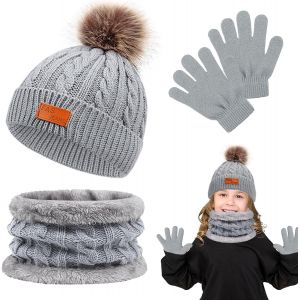 Enfant Bonnet &Eacute;charpe Et Gants Ensemble,Bonnet Enfant Chauffant Hiver Chapeau,Tricot&eacute; Tour De Cou Chaud,Hiver Accessoires Ensemble Set Pour Enfants 1 &Agrave; 5 Ans - Neuf