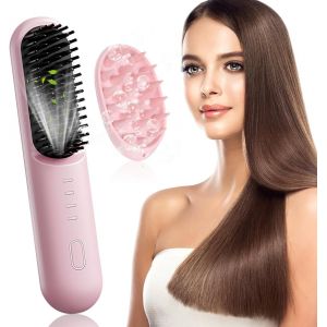 Kal-Brosse Lissante Sans Fil, Mini Brosse À Lisser Ionique Négative Légère, Avec Type-C Câble De Chargement, Peigne Lissant Rechargeable, 140-0°C 4 Réglages De Température (Rose) - Neuf