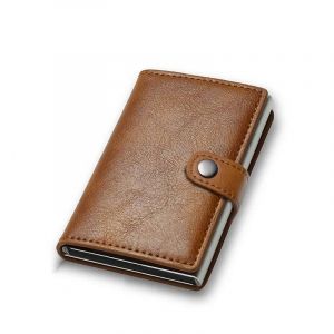 Portefeuille Porte-Carte De Crédit En Fiber De Carbone Pour Hommes,Rfid Intelligent En Métal,Mince,Pop-Up,Minimaliste,Petit Porte-Monnaie Noir,Vallet En Métal.Brown. - Neuf
