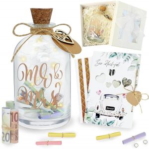 TZF-Bouteille lumineuse LED pour mariage, cadeaux en argent, emballage avec carte de mariage, cadeaux de mariage, argent pour les jeunes mariés, tirelire de mariage personnalisée pour les - Neuf