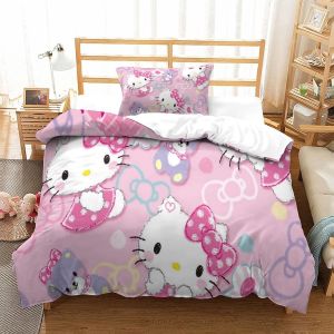 Housse De Couette Hello Kitty Impression D Pink Parure De Lit En Microfibre Hypoallergique Housses De Couettes Avec &iquest;&iquest;Clair Pour Garcon Enfant Fille Ad - Neuf