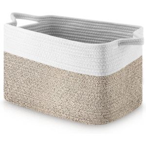 MDY-Panier à Linge en Coton Tissé,Corbeille à Linge,Grand Panier en Coton,33x25x23 CM,avec Poignée,Panier à Linge pour Ranger Couvertures,Enfants,Panier de Buanderie pour Vêtements Bébé,Blanc Jute - Neuf