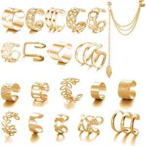 Kahfl-Manchette D'oreille Pour Femme Faux Piercing Oreille Réglables Boucles Oreille Sans Trou Ear Cuff Non Piercing Helix Cartilage Boucles D'oreilles Ensemble Avec Boîte - Neuf
