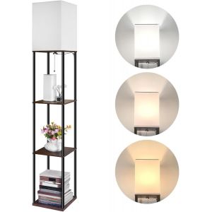 Lampadaire Moderne Avec Étagère En Bois, 3 Températures De Couleur À Intensité Variable, Lampe Sur Pied En Bois Pour Le Salon, Chambre, Bureau, Ampoule 9 W Incluse, Marron Rustique - Neuf