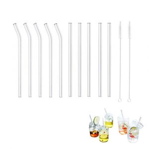 Ensemble De Pailles En Verre R&eacute;utilisables Comprenant Des Pailles Coud&eacute;es Et Droites Et Des Goupillons De Nettoyage. - Neuf