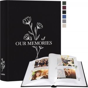 Album Photo Scrapbooking,OUR MEMORIES Petit Lin DIY Album 100 Pages Blanches Avec S&eacute;parateurs de Cellophane,Pour Photos 9x13 10x15 13x18cm (Noir,19x27 cm) - Neuf