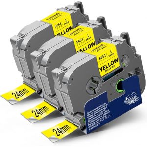 3x 24mm Ruban pour Brother TZe-S651 TZeS651 TZS651 Noir sur Jaune Lamin&eacute; Adh&eacute;sif Puissant &Eacute;tiquettes pour Brother P-touch PT-P710BT PT-P750WVP PT-P750W PT-P700 9700PC PTE500VP D600 P900 - Neuf