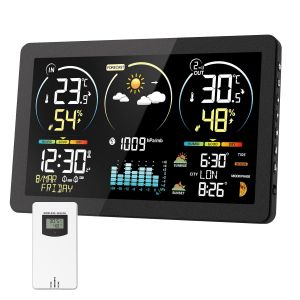 SUBZONAL-Station M&eacute;t&eacute;o sans Fil avec Capteur, Thermom&egrave;tre Hygrom&egrave;tre Num&eacute;riques Int&eacute;rieure Ext&eacute;rieure, Ecran LCD Couleur,Calendrier Radio-R&eacute;veil DCF Snooze Barom&egrave;tre Pr&eacute;visions M&eacute;t&eacute;orologiques Horlog - Neuf