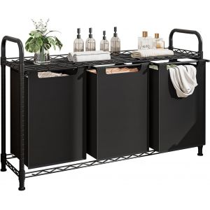CHECARZHN--NO1-Panier À Linge Sale Avec Roulettes, Panier À Linge Avec Étagères, 3 Sacs À Linge En Tissu Oxford Amovibles, 3 X 50 L, Noir, 93 X 33 X 73 Cm (3 X 50 L) - Neuf