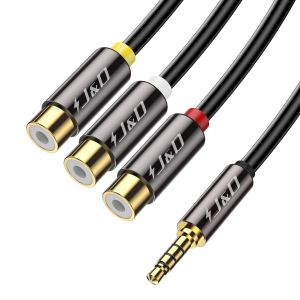 3.5mm to RCA Adaptateur Câble, RCA Câble Plaqué Or Coquille de Cuivre Heavy Duty 3,5mm (1/8 Pouce) Mâle TRRS à 3 RCA Femelle Adaptateur Audio stéréo pour Audio, HDTV, 0,3 Meter - Neuf