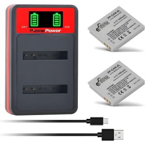2 PCS NB-4L Batterie et Double Chargeur de Batterie Affichage LED pour Canon IXUS 50 55 60 65 75 80 is, SD1000, SD600, 220 HS, 230 HS, 255 HS, I Zoom, I7 Zoom - Neuf