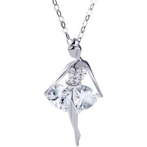 Kal-Collier Pendentif Argent 925, Colier Danseuse Ballerine Argent Avec Zircon Femme Fille, Colier Coeur Aile, Collier Dansant Bijoux Cadeau Pour Fille, Cadeau De Saint Valentin Noël (Argent/Or) - Neuf