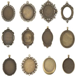 KAL-Boîte De 12 Pendentifs En Bronze 12 Styles Cadres Antiques En Vrac Breloques Photo Ovales Pour La Fabrication De Bijoux Bouquets De Mariée Mariages Remises De Diplômes Femmes - Neuf