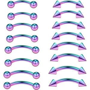 Nbgcm-16 Pièces Piercing Levre, Acier Inoxydable Septum Piercing, Piercing Tragus Acier Chirurgical Perçage Corps, Piercing Langue Conception Courbée - Neuf