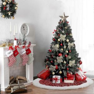 Jupe de sapin de No&euml;l rouge &agrave; paillettes et fausse fourrure, 122 cm - Neuf