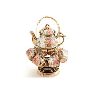 Service &Agrave; Th&eacute; En C&eacute;ramique 20 Pi&egrave;ces Comprenant Th&eacute;i&egrave;re, Tasses, Soucoupes, Cuill&egrave;res Et Pr&eacute;sentoir. - Neuf