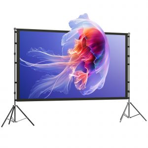 &Eacute;cran de projection 100" 16:9 HD 4K/8K - tr&eacute;pieds pliables, angle vision 160&deg; - blanc noir - Neuf