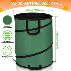 6x Sac De Jardin 170l Pop-Up Sac &Agrave; D&eacute;chets Avec Poign&eacute;es Sac &Agrave; Feuilles Sac &Agrave; Gazon Xxl Vert - Neuf