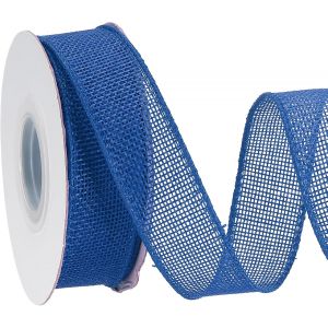1 Pouce X 10 Yards Ruban En Toile De Jute Câblée, Rubans En Toile De Jute Naturelle Solide Avec Bord Câblé En Fer Pour L'artisanat, L'emballage De Cadeaux, Bleu Marine - Neuf