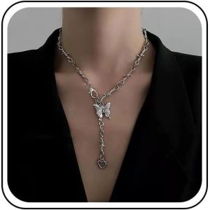Kal-Collier Gothique Épines Collier Ras Du Cou Collier Pendentif Papillon Argenté Collier Lariat Coeur Chaîne Collier Barbelé Punk Collier Personnalisé Collier Bijoux Pour Femmes - Neuf