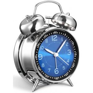 Copf-Réveil Vintage À Double Cloche Pour Les Dormeurs Lourds,Finition Métallique Bleu Bijou,Silencieux,Sans Tic-Tac,Fonctionne Avec Des Piles - Neuf