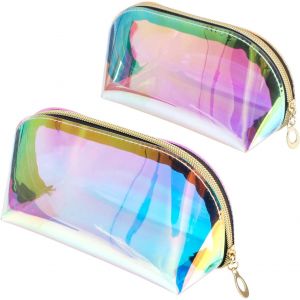 2Pcs Trousse Cosm&eacute;tique Trousse De Maquillage Trousse De Toilette Imperm&eacute;able Trousse De Maquillage Iris&eacute; Sac Cosm&eacute;tique Holographique Pour Femmes Filles - Neuf