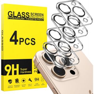 KALANKA-4 pi&egrave;ces Protection Camera pour iPhone 16 Pro/iPhone 16 Pro Max Camera Objectif,Film en Verre Tremp&eacute; 9H, Anti-Rayures, Ultra HD, Ecran accessoire protection appareil photo Coque - Neuf