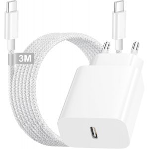 KALANKA-25W Chargeur Rapide pour iPhone 17/16/16 Pro/16 Pro Max/16 Plus/15/15 Pro/15 Pro Max/15 Plus/iPad/Air, Chargeur iPhone Rapide Chargeur USB C Prise Adaptateur Secteur USB C et C&acirc;ble USBC vers - Neuf