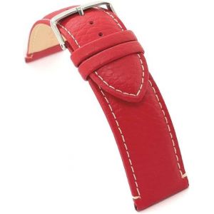Kal-Bracelet Montre Cuir De Veau Grain Bison Style Classique Rembourré Couture Blanche Boucle Acier Tailles 12mm 14mm 16mm 18mm 20mm 22mm 24mm P206 - Neuf