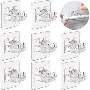 ERYI-8 Pièces Support Tringle Rideaux Sans Percage,Accroche Rideau Adhesif, Supports De Tringle Auto-Adhésifs Transparent,Pour Tringles À Rideaux, Barres À Serviettes, Salles De Bains, Cuisines - Neuf